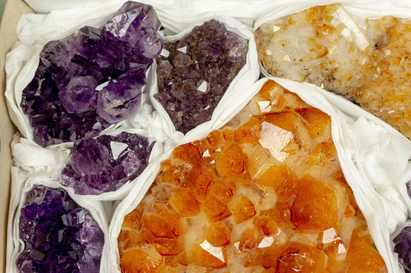 Amethyst and Citrine Clusters Wholesale Flat Box collective