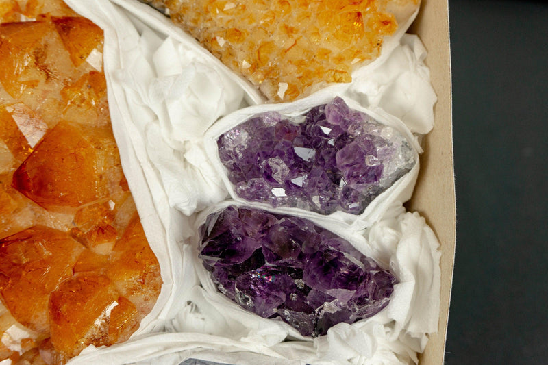 Amethyst and Citrine Clusters Wholesale Flat Box collective