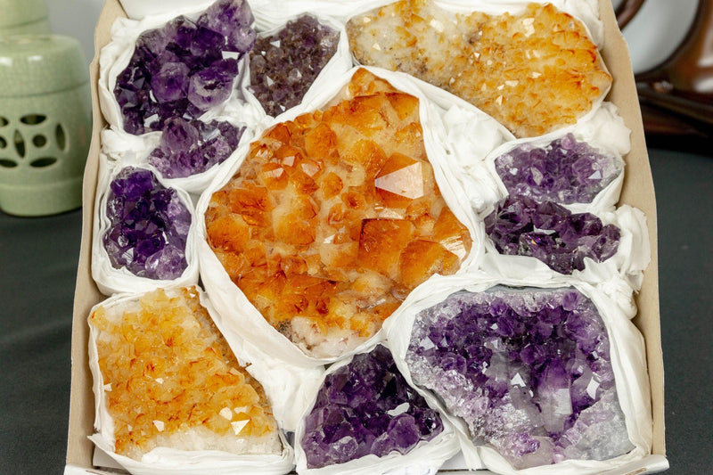 Amethyst and Citrine Clusters Wholesale Flat Box collective