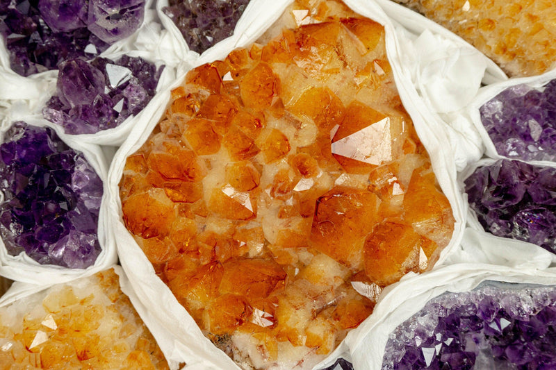 Amethyst and Citrine Clusters Wholesale Flat Box collective