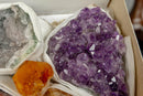 Amethyst, Citrine and Pink Amethyst Clusters Flat Box collective
