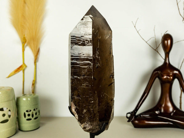 X Large Natural Dark Smoky Quartz on Stand, Raw, Aa Quality collective