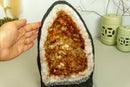 Citrine Crystal Geode with Flowers and Calcite, Deep Orange Citrine collective