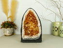 Citrine Crystal Geode with Flowers and Calcite, Deep Orange Citrine collective