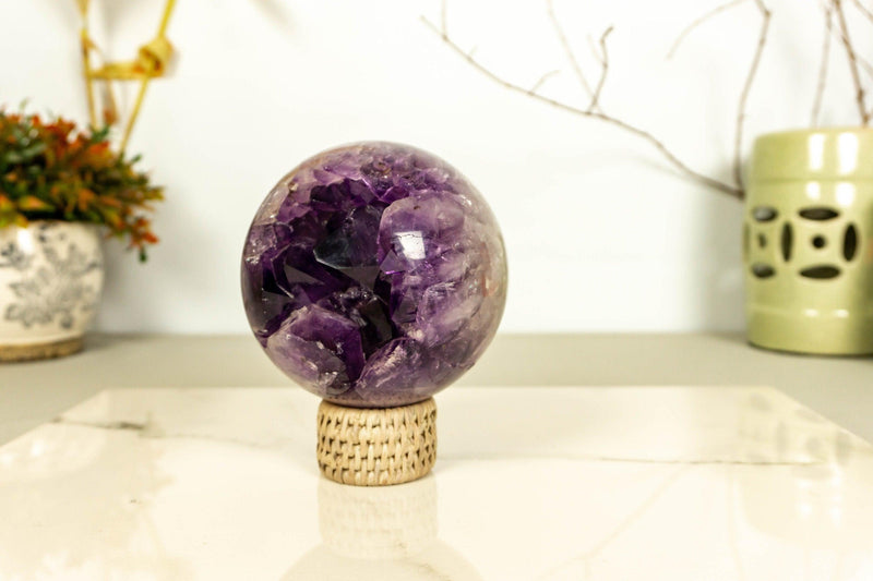 Amethyst Crystal Sphere with Deep Purple and Large Amethyst Points collective