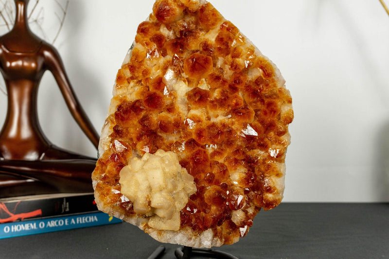 Deep Orange Citrine Cluster with Calcite and X Large Citrine Points, Aaa Grade collective