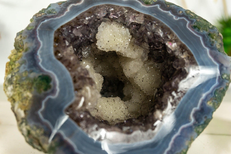 Gorgeous Purple Amethyst Geode - Small Banded Agate Geode w/ Amethyst Druzy - Natural Raw and Ethical 1.45 Kg - 3.20 lb collective
