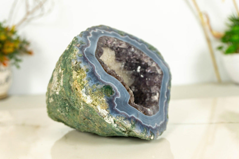 Gorgeous Purple Amethyst Geode - Small Banded Agate Geode w/ Amethyst Druzy - Natural Raw and Ethical 1.45 Kg - 3.20 lb collective
