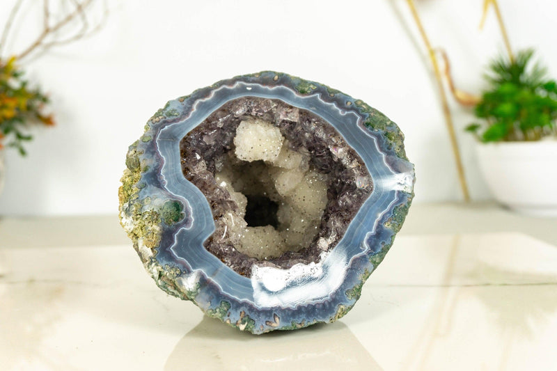Gorgeous Purple Amethyst Geode - Small Banded Agate Geode w/ Amethyst Druzy - Natural Raw and Ethical 1.45 Kg - 3.20 lb collective