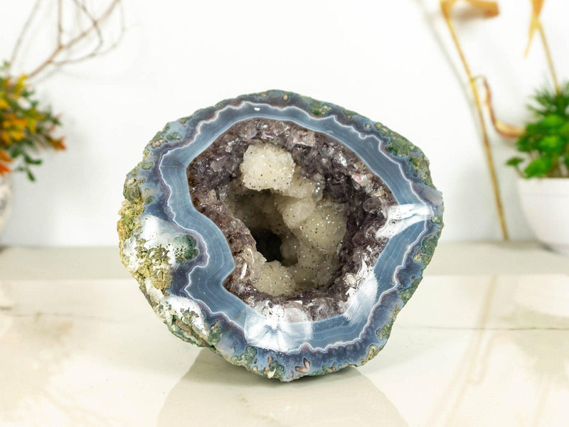 Gorgeous Purple Amethyst Geode - Small Banded Agate Geode w/ Amethyst Druzy - Natural Raw and Ethical 1.45 Kg - 3.20 lb collective