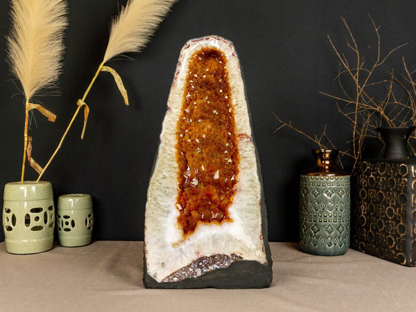 Orange Citrine Crystal Cathedral Geode with Calcite i_did