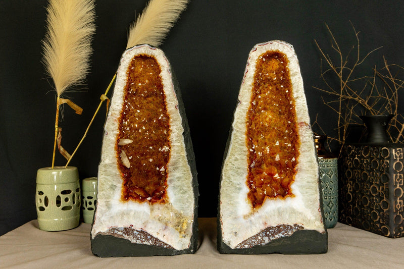 Orange Citrine Crystal Cathedral Geode with Calcite i_did