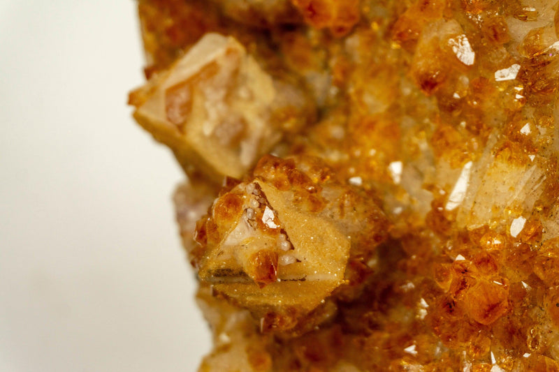 Deep Orange Citrine Cluster with Galaxy Druzy and Stalactite Flowers on Metal Stand collective