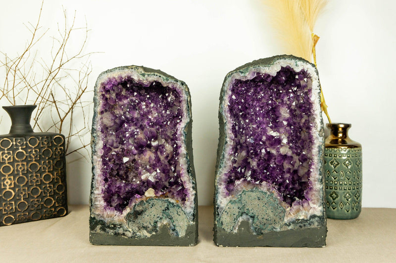 Pair of  Amethyst Cathedral Geodes, Deep Purple Aa Quality Amethysts collective