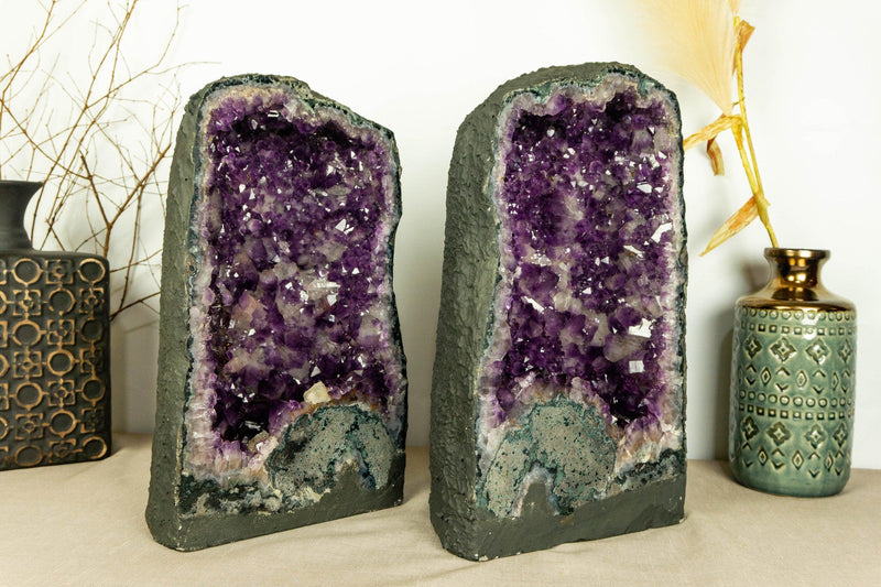 Pair of  Amethyst Cathedral Geodes, Deep Purple Aa Quality Amethysts collective