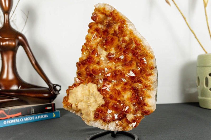 Deep Orange Citrine Cluster with Calcite and X Large Citrine Points, Aaa Grade collective
