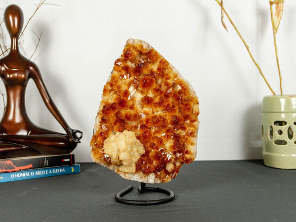 Deep Orange Citrine Cluster with Calcite and X Large Citrine Points, Aaa Grade collective