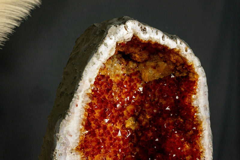 Tall Citrine Crystal Geode with Flowers and Calcite, AA Grade Deep Orange Citrine i_did