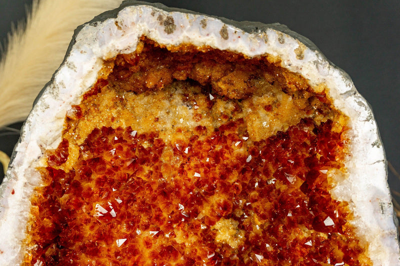 Tall Citrine Crystal Geode with Flowers and Calcite, AA Grade Deep Orange Citrine i_did