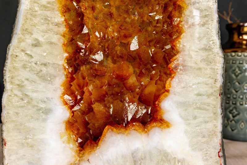 Orange Citrine Crystal Cathedral Geode with Calcite i_did