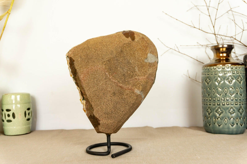Deep Orange Citrine Cluster with Galaxy Druzy and Stalactite Flowers on Metal Stand collective