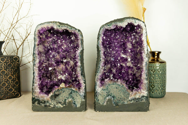 Pair of  Amethyst Cathedral Geodes, Deep Purple Aa Quality Amethysts collective