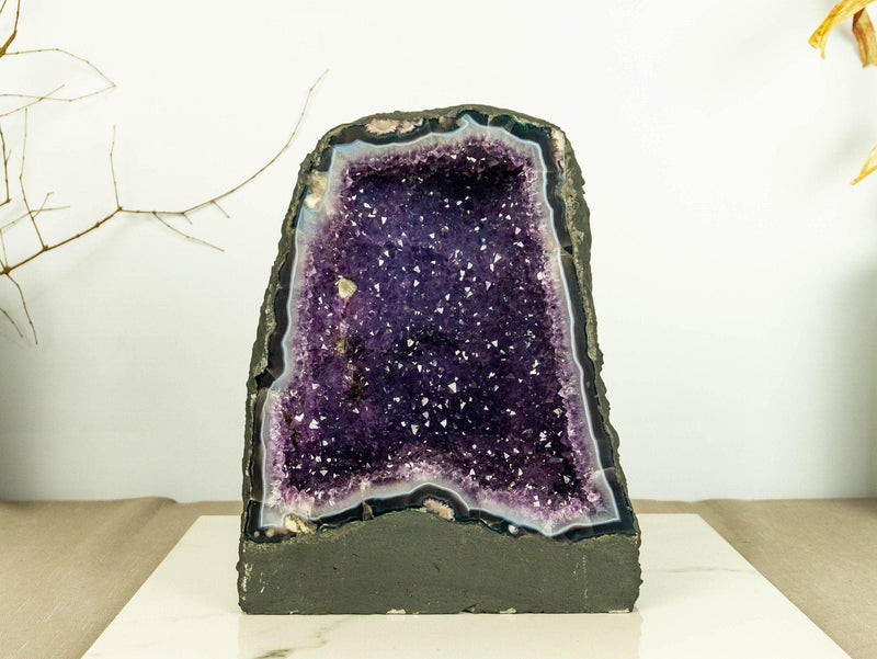 Deep Purple Amethyst Cathedral Geode with Banded Agate, Aa Grade collective
