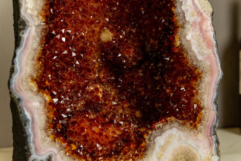 Deep Orange (Cognac) Citrine Crystal Geode with Calcite and Flowers i_did