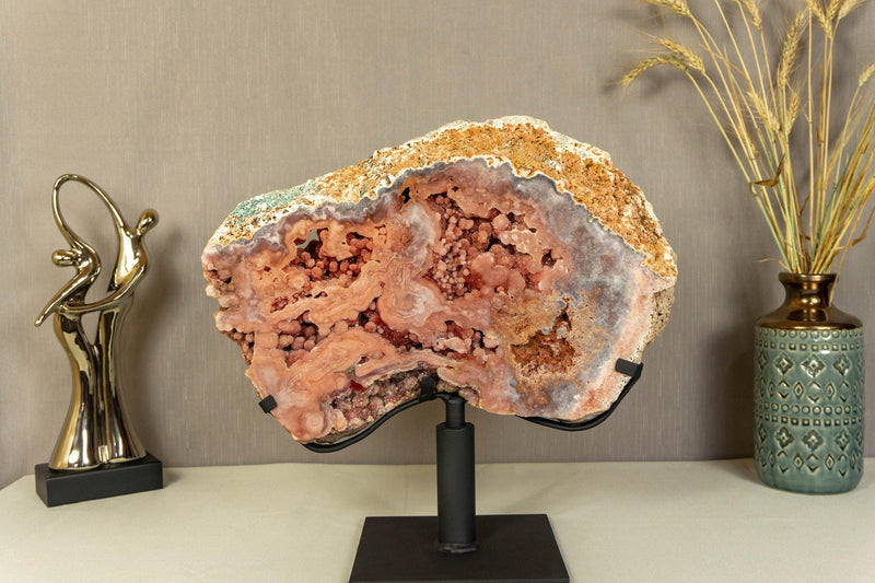 Aaa Grade Pink Amethyst Slice on Stand, X Large size with Sparkly Druzy collective