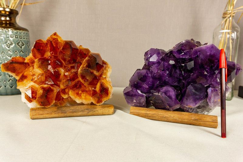 Set of Aaa Amethyst and Citrine Clusters with X-Large Druzy collective