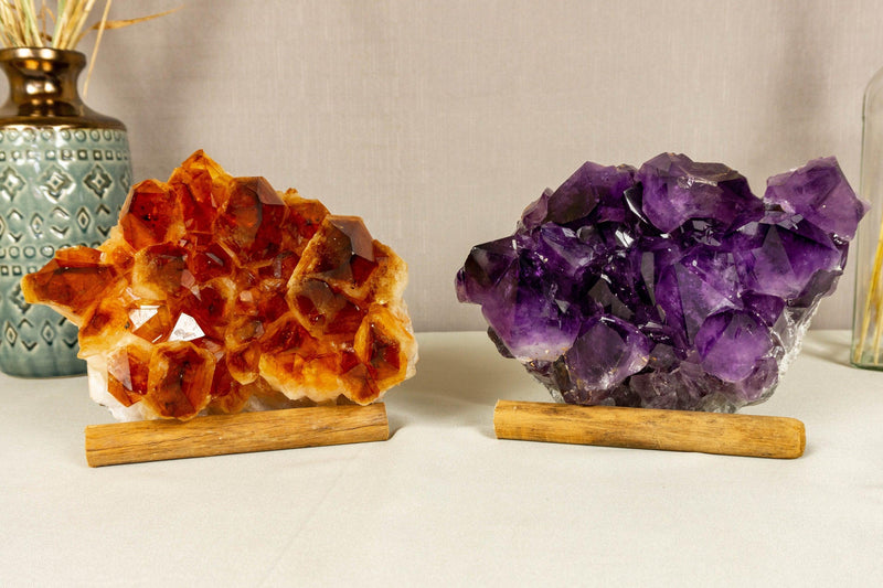 Set of Aaa Amethyst and Citrine Clusters with X-Large Druzy collective