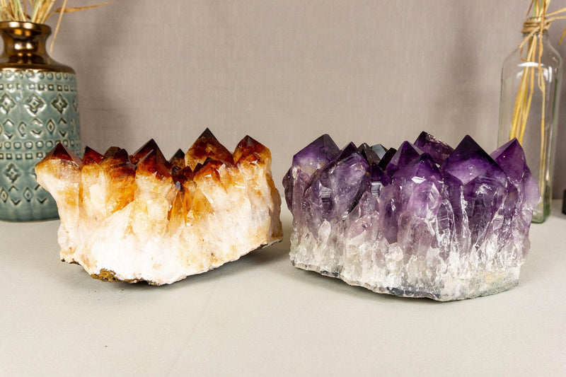 Set of Aaa Amethyst and Citrine Clusters with X-Large Druzy collective