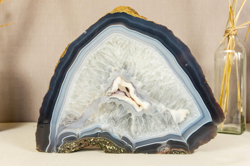 Lace Agate Geode Slice with Blue and White Banded Agate and Amethyst Druzy collective