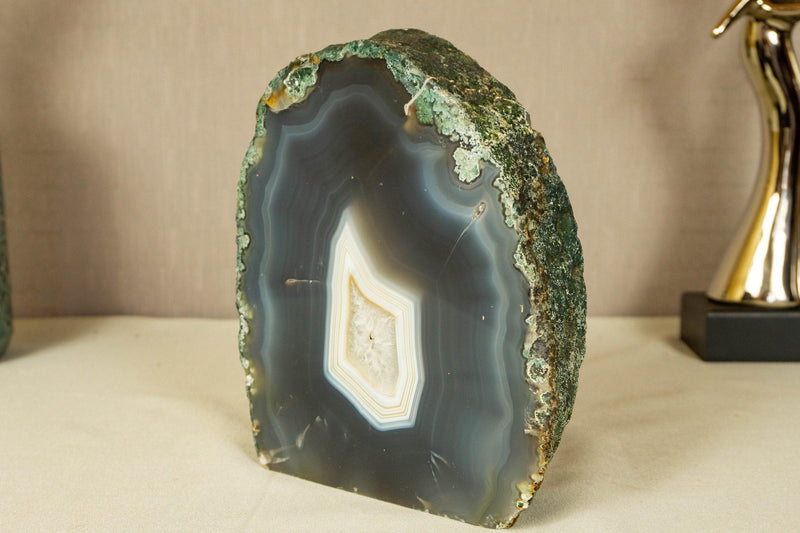 Lace Agate Geode Slice with Blue and White Banded Agate collective