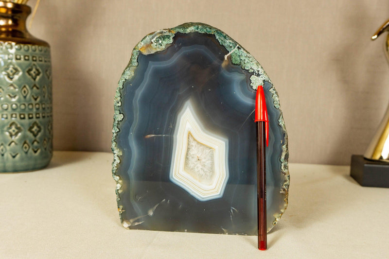 Lace Agate Geode Slice with Blue and White Banded Agate collective