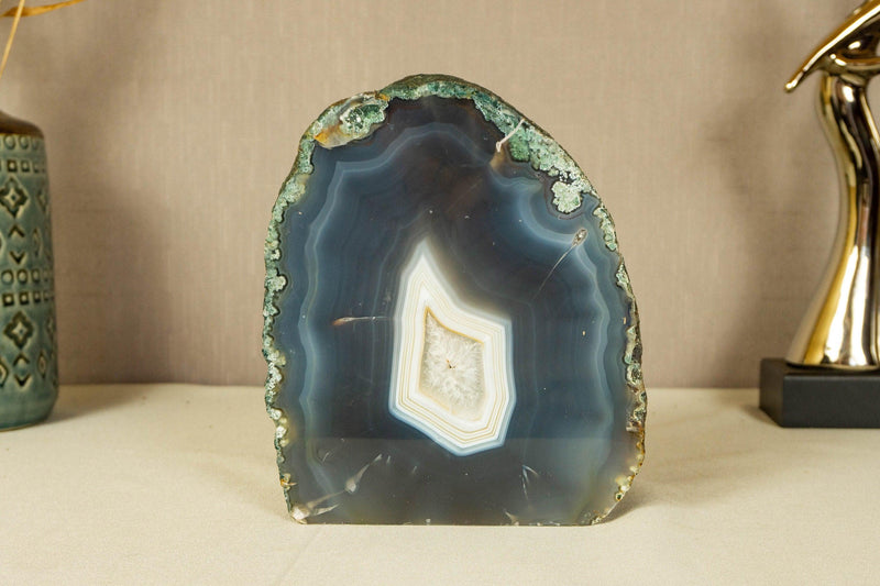 Lace Agate Geode Slice with Blue and White Banded Agate collective
