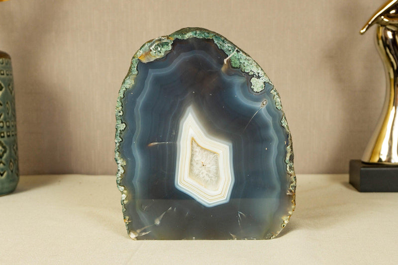 Lace Agate Geode Slice with Blue and White Banded Agate collective