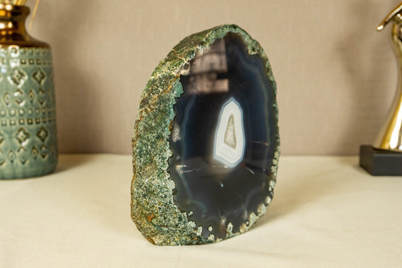 Lace Agate Geode Slice with Blue and White Banded Agate collective