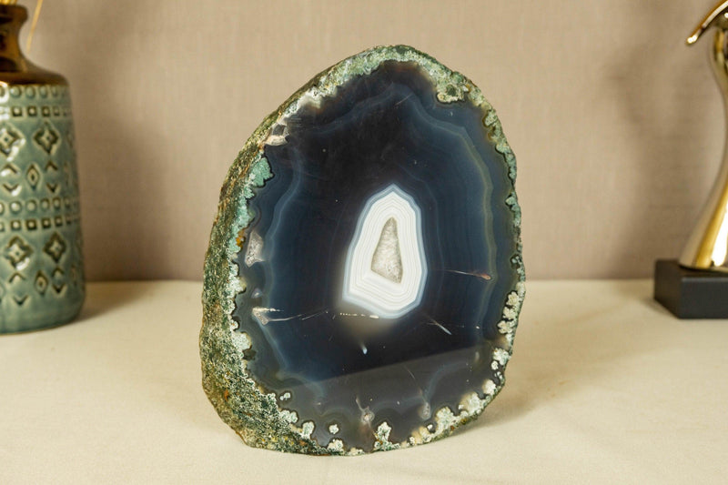 Lace Agate Geode Slice with Blue and White Banded Agate collective