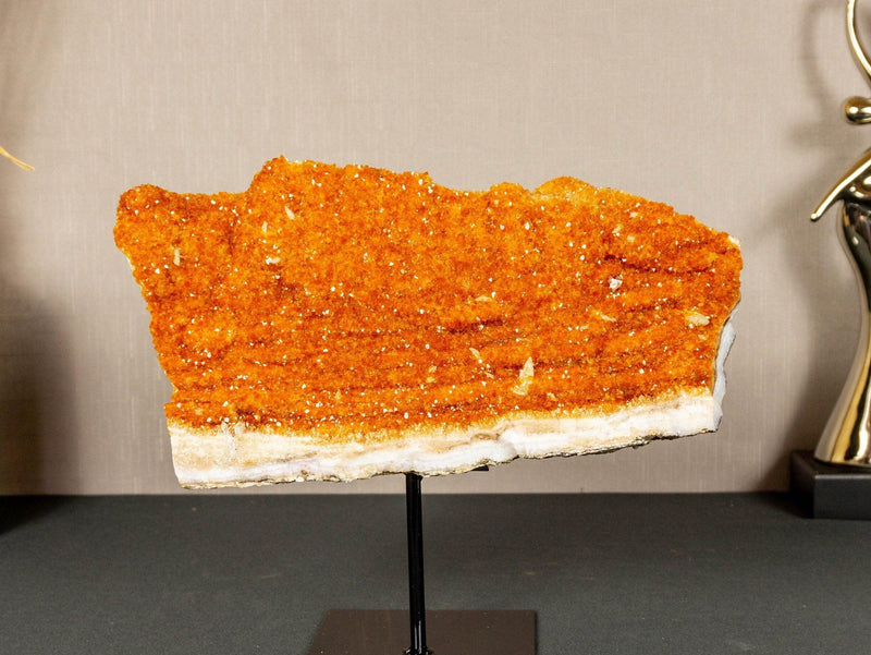 Deep Orange Citrine Cluster with Galaxy Druzy on Metal Stand collective