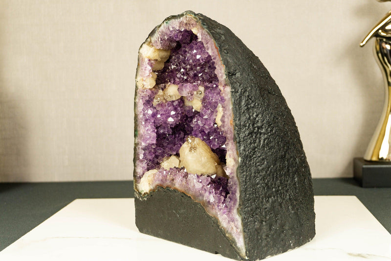 Small Purple Amethyst Cathedral Geode with Stalactite Flowers and Calcite i_did