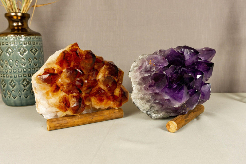 Set of Aaa Amethyst and Citrine Clusters with X-Large Druzy collective