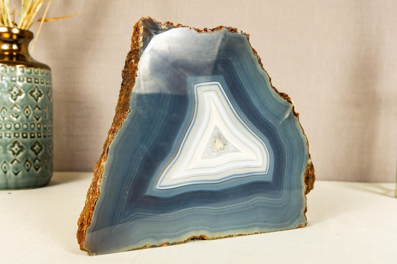 Lace Agate Geode Slice with Blue and White Banded Agate collective