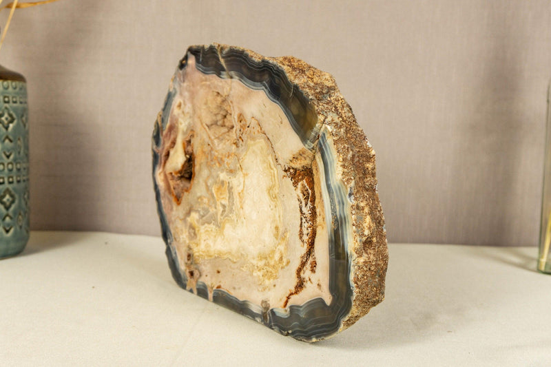 Blue Lace Agate with Pink Quartz Geode Slab, Rare collective