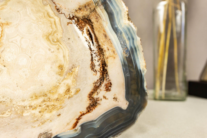 Blue Lace Agate with Pink Quartz Geode Slab, Rare collective