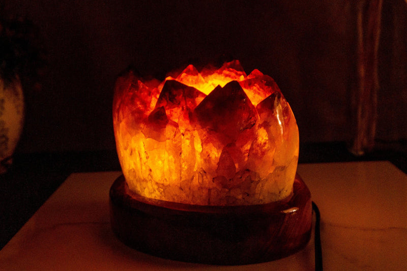 Citrine Crystal Table Lamp with High Quality Deep Orange Citrine Cluster collective