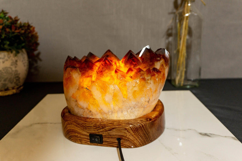 Citrine Crystal Table Lamp with High Quality Deep Orange Citrine Cluster collective