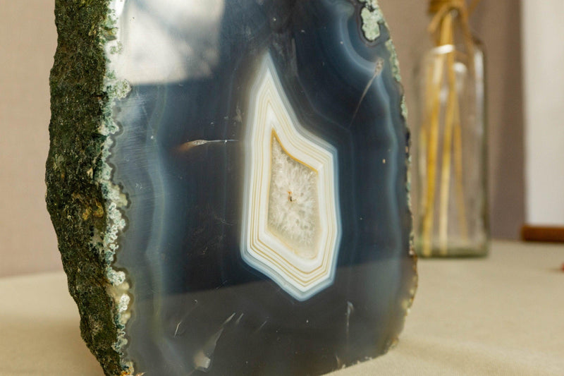 Lace Agate Geode Slice with Blue and White Banded Agate collective