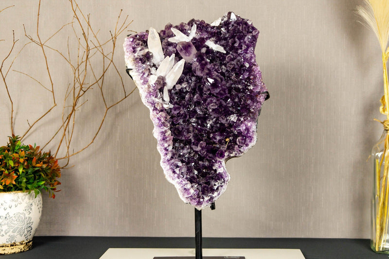 Deep Purple Amethyst Cluster with Calcite Points collective