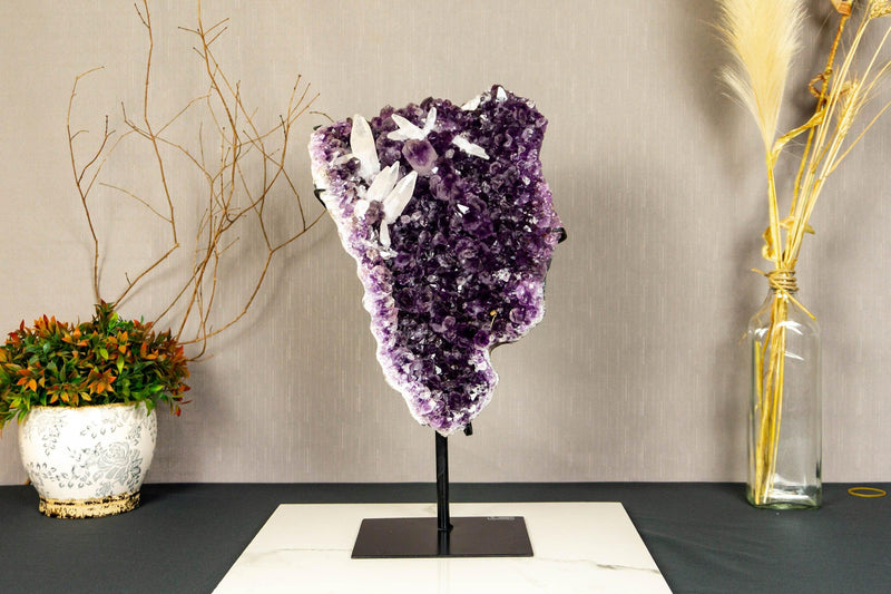 Deep Purple Amethyst Cluster with Calcite Points collective